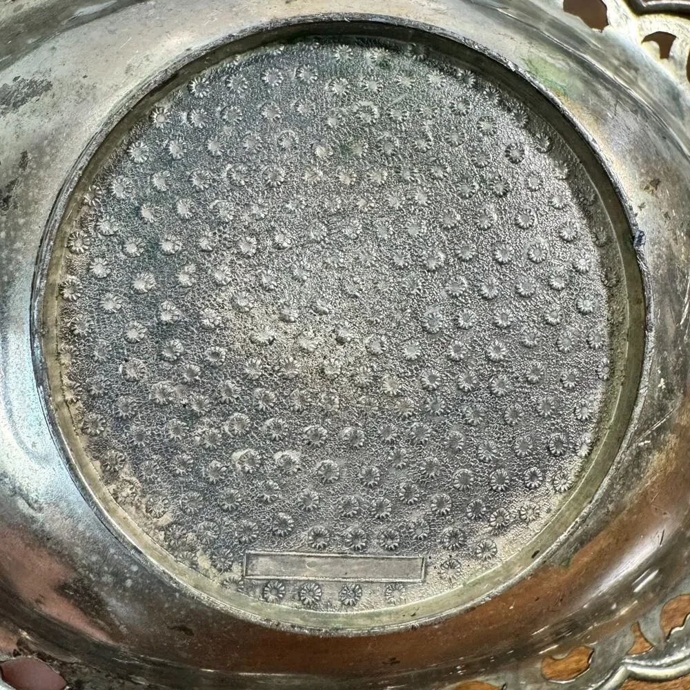 Antique Art Nouveau Silverplate Pierced Bon Bon Bread Tray Floral Openwork 7